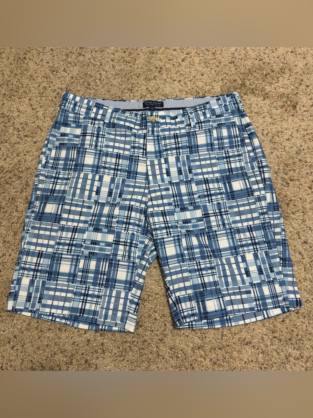 Peter Millar Crown Crafted Shorts Blue Plaid Golf Mens